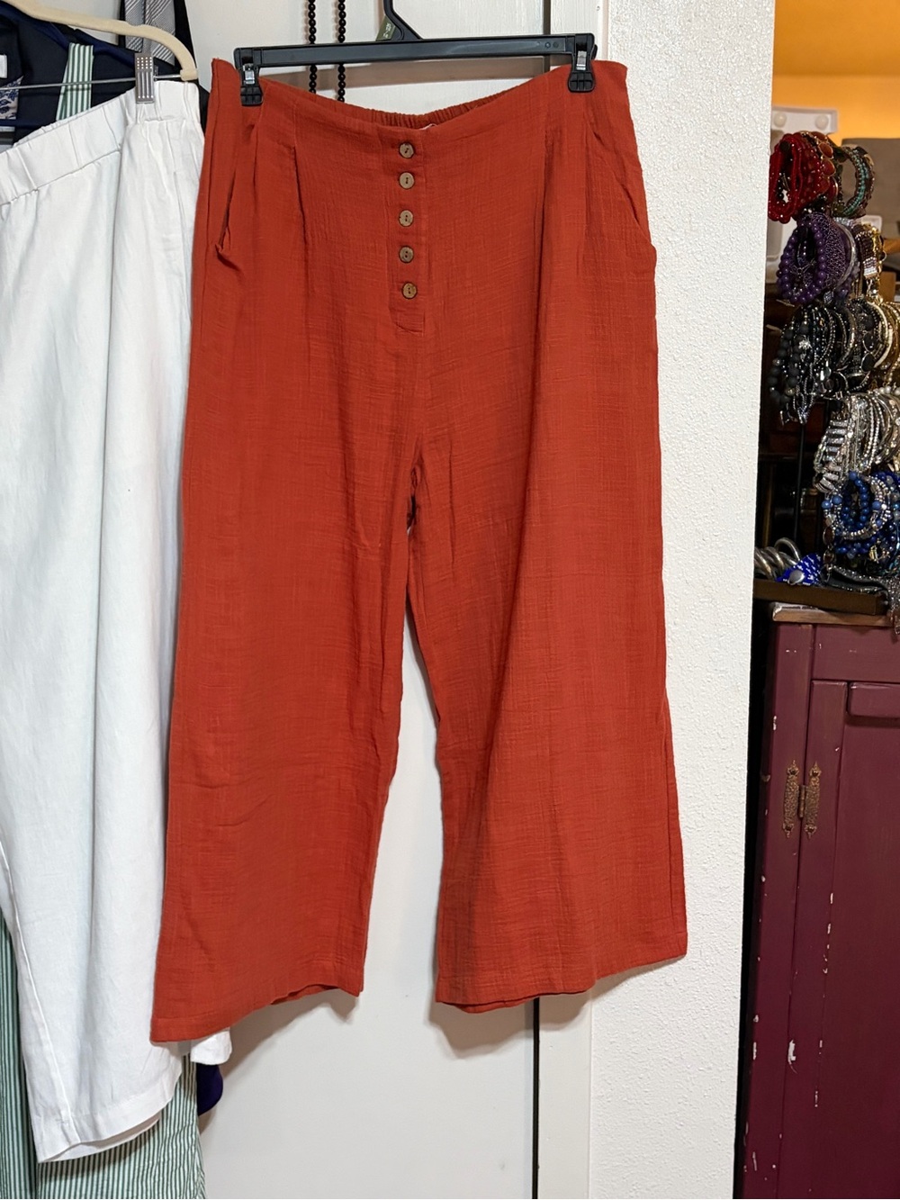 Maya Rust Button-Front Cropped Wide-Leg Pants